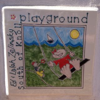 ceramic tile with hand-painted image of child on a swing